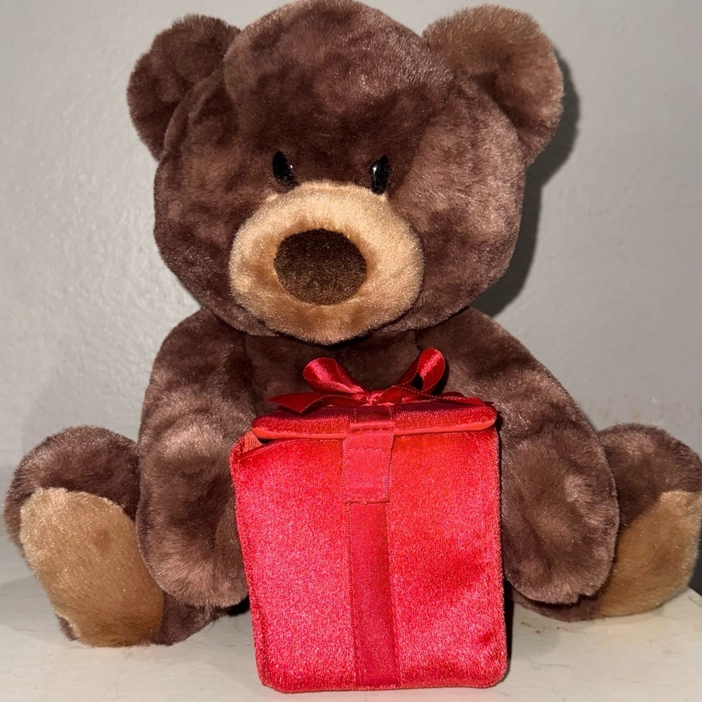 Brown Bear Plush Holding Red Gift Box Surprise Valentine Stuffed Animal